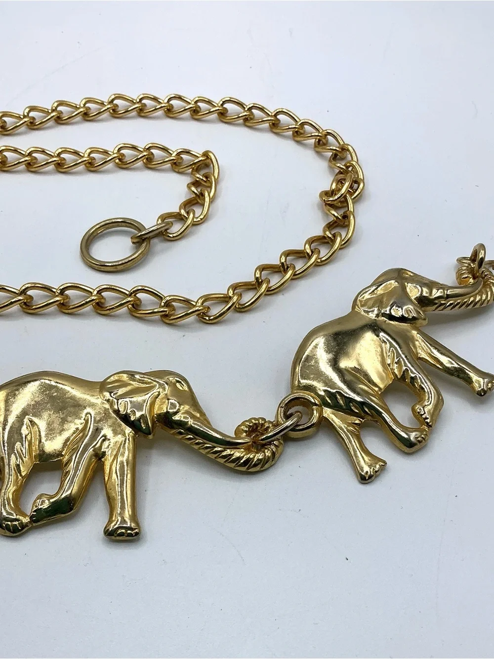 Vintage Gold Tone Metal Elephant Chain Link Adjustable Belt Fits up to 44”